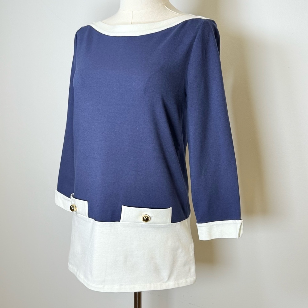 Kate Spade ‘Mazie’ Cotton Tunic Top Navy White Boatneck Women’s Size Small - Picture 5 of 11